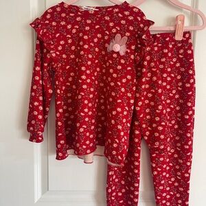 Floral Red Kids Sets Velour Christmas/New Year's Party